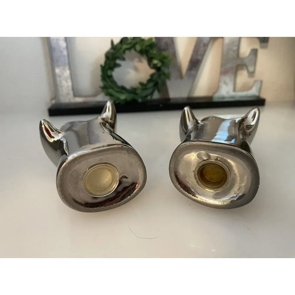 Hugging Ghost Salt‎ and Pepper Shakers Set w Stopers Chrome  Mercury Glass Style